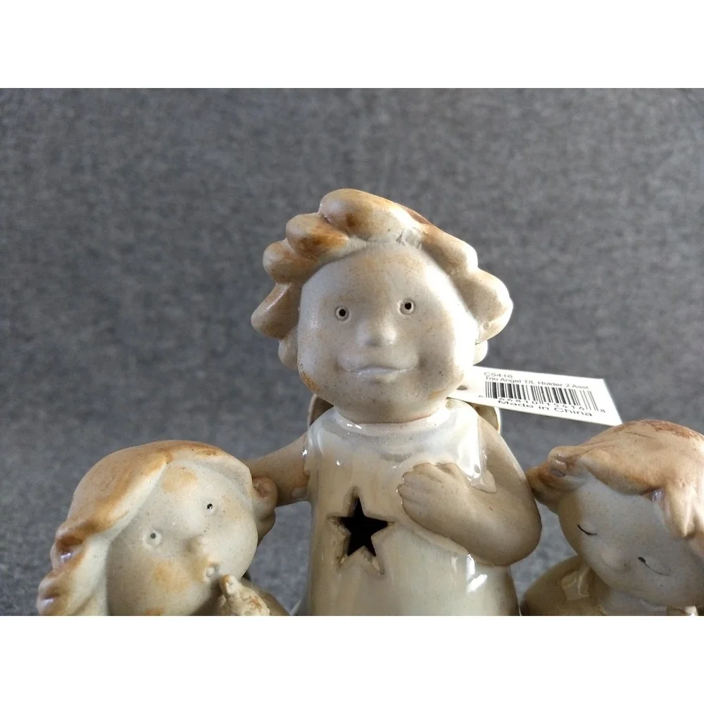 Angel Trio Ceramic Candle Holder Glazed Star‎ Luminary w/ Tealight Christmas NEW